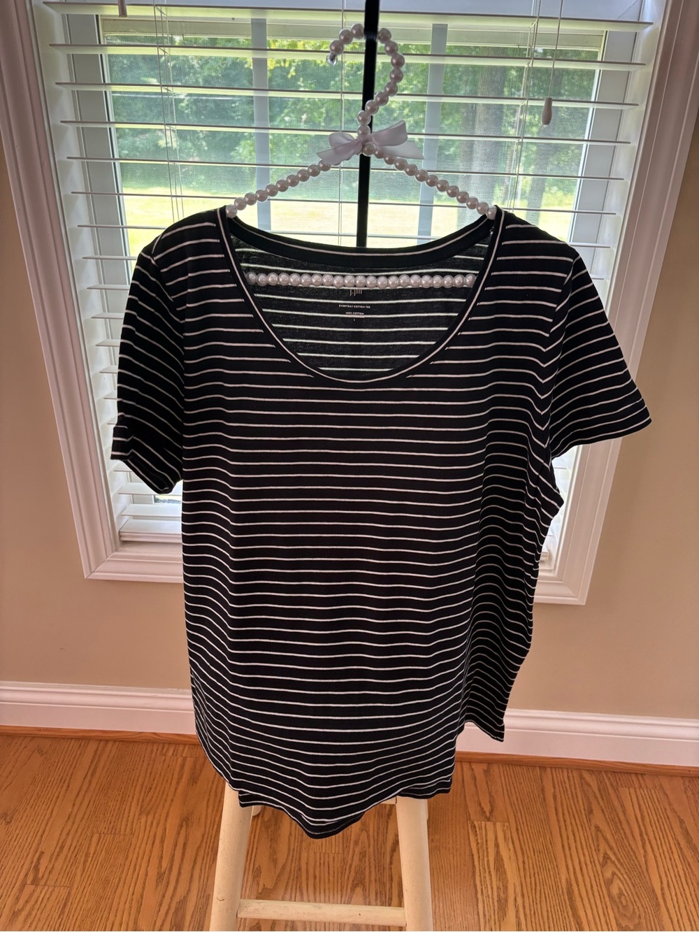 J. Jill Black and White Striped Short Sleeve Tee